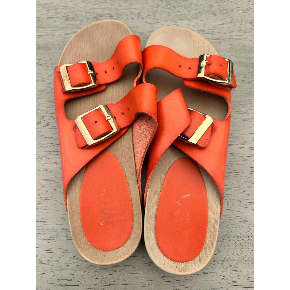 Marca Mia Orange Slide Sandals Y2K 70s Boho Revival Studded Buckle ACA5032SP 7M - Picture 2 of 5